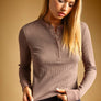 Half Snap Button Waffle Fabric Long Sleeve Top