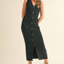 Buttondown Ribbed Knitted Long Dress