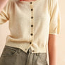 Puff Short Sleeve Button Down Knit Cardigan