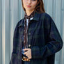 Navy Plaid Button Front Pocket Jacket