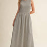 Striped Fabric Smocking Top Long Dress