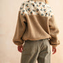 Half Zip Floral Print Contrast Sherpa Pullover