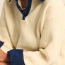 Rib-Knit and Denim Layered-Look Split-neck Collared Sweater