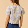 Floral Embroidery Scalloped Trim Top
