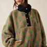 Floral Sherpa Fleece and Denim Half-Snap Pullover Jacket