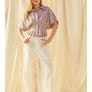 Stripe Button Front Shirt with Pleated Waist Detail