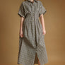Gingham Pattern Button Down Shirt Dress