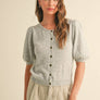 Puff Short Sleeve Button Down Knit Cardigan