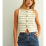 Metal Button Detail Stripe Pattern Knitted Vest