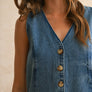 Button Front Sleeveless Denim Romper