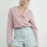 Checked Ruffle Edge Collar Buttondown Blouse by Aaron & Amber