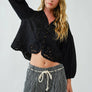 Denim Embroidery Volume Sleeve Blouse Top by Aaron & Amber