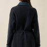 Rib-Knit & Denim Collared Buttoned Belted Mini Sweater Dress