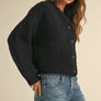 Round-neck Button Front Sweater Cardigan in Black