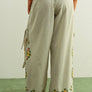 Floral Embroidery Striped Pants with Tie
