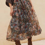 Floral-Print Organza Pleated Midi Skirt