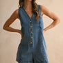 Button Front Sleeveless Denim Romper