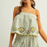 Floral Embroidery Striped Top