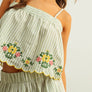 Floral Embroidery Striped Top