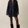 Rib-Knit & Denim Collared Buttoned Belted Mini Sweater Dress