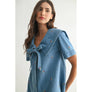 Stylish Denim Dress with Embroidery Cherries