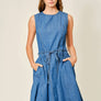 Belted Paneled Denim Midi Dress by Aaron & Amber