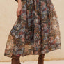 Floral-Print Organza Pleated Midi Skirt