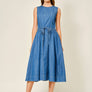 Belted Paneled Denim Midi Dress by Aaron & Amber