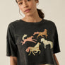 Painted Horses Vintage-Wash Cropped Graphic Tee