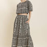 Striped Floral Midi Skirt