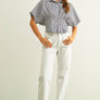 Stripe Button Front Shirt with Pleated Waist Detail