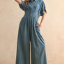 Chambray Denim Button Down Jumpsuit