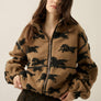 Horses Jacquard Sherpa Fleece Zip-Up High-Collar Jacket