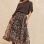 Floral-Print Organza Pleated Midi Skirt