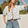 Embroidered Bowtie Top with Puff Sleeves by Aaron & Amber