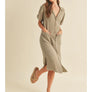 Button Down Gauze Shirt Dress in Olive