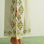 Floral Embroidery Striped Pants with Tie