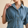 Chambray Denim Button Front with Pleat Detail Dress