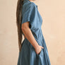 Chambray Denim Button Front with Pleat Detail Dress