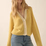Ribbed Knit Contrast Cardigan Sweater