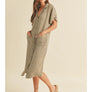 Button Down Gauze Shirt Dress in Olive
