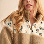 Half Zip Floral Print Contrast Sherpa Pullover