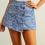 Flower Printed Denim Skort