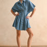 Chambray Denim Button Front with Pleat Detail Dress