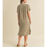 Button Down Gauze Shirt Dress in Olive