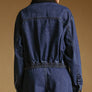Collar Contrast Zipper Front Bomber Denim Jacket