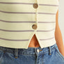 Metal Button Detail Stripe Pattern Knitted Vest