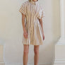 Stripe Dolman-Sleeve Button-Front Mini Dress