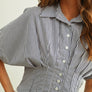 Stripe Button Front Shirt with Pleated Waist Detail