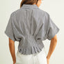 Stripe Button Front Shirt with Pleated Waist Detail